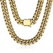 Mens 15Mm Miami Cuban Link Chain 18K Gold Stainless Steel Curb Necklace for Men & Women, Hip Hop Jewelry, Available in 18"-30", Cuban Gold Chains, Includes Gift Box