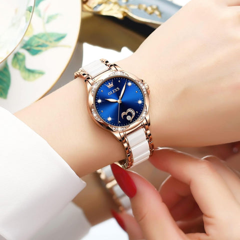 Womens Watches Elegant Dress Diamond Automatic Self Winding Watches for Women Luxury Fashion Stainless Steel Ceramic Waterproof Luminous Women'S Wrist Watches