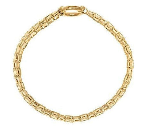 Real Solid 14K Yellow Gold Diamond Cut Domed Railroad Tapestry Bracelet QVC