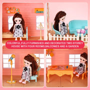 Dollhouse Girls Dreamhouse Playset, 3 Room Dollhouse with Doll Toy Figure, Furniture and Accessories, Color Lights, Steam Chimney, Play House Gift Toys for Kids Ages 3+