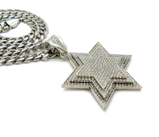 HIP HOP LARGE STAR of DAVID PENDANT 9Mm 24" 30" STAINLESS STEEL CHAIN NECKLACE