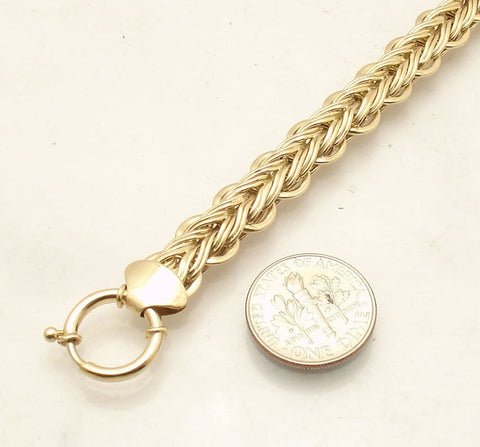 Braided Woven Spiga Wheat Link Bracelet Real 14K Yellow Gold Senora Clasp QVC