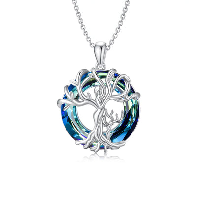 Mom Daugther Jewelry for Women Necklace Sterling Silver Tree of Life Mother and 1 Child Family Tree Pendant Necklaces with Blue Crystal Jewelry Gifts for Her Women Mom Birthday Anniversary