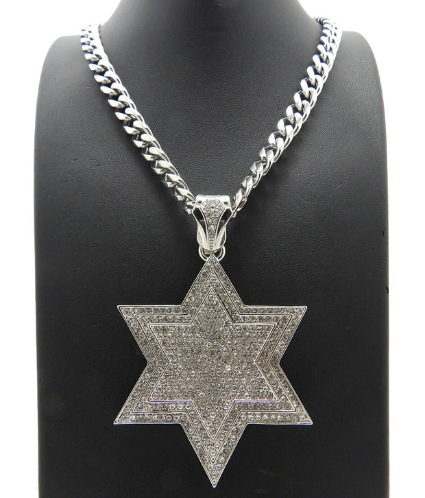 HIP HOP LARGE STAR of DAVID PENDANT 9Mm 24" 30" STAINLESS STEEL CHAIN NECKLACE