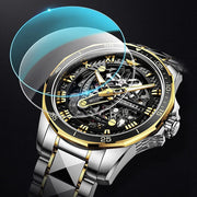 Automatic Skeleton Mens Watches Luxury Wristwatch Mechanical Self-Winding Sapphire Crystal Tungsten Steel Watches 50M Waterproof Luminous No Battery Watches