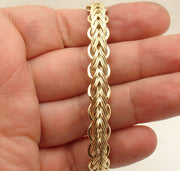 Braided Woven Spiga Wheat Link Bracelet Real 14K Yellow Gold Senora Clasp QVC