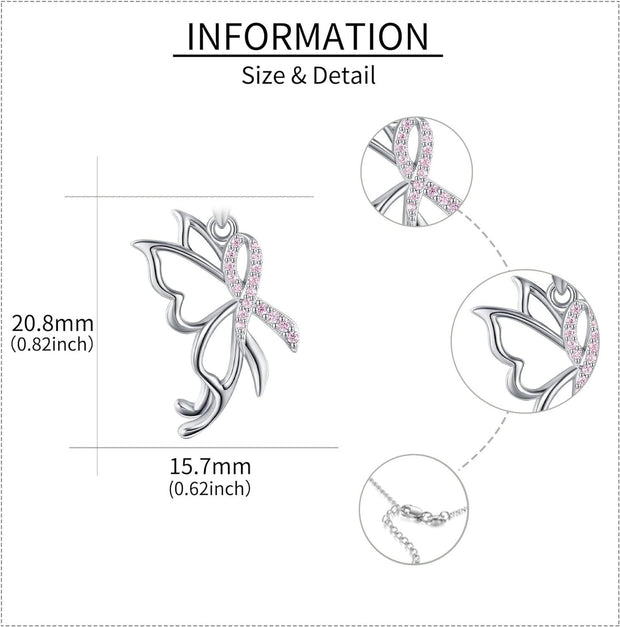 Breast Cancer Awareness Necklace Sterling Silver Pink Ribbon Survivor Pendant