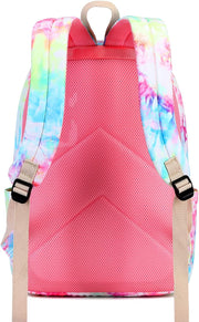 School Backpack Teens Girls Boys Kids School Bags Bookbag with Lunch Bag Pencil Pouch (Tie Dye Green Pink)