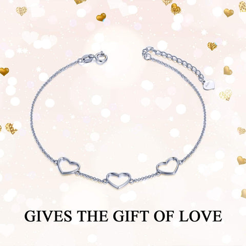 14K Gold Heart Anklet for Women, Real Gold Love Ankle Bracelet Foot Jewelry for Her, 8.4"-10"