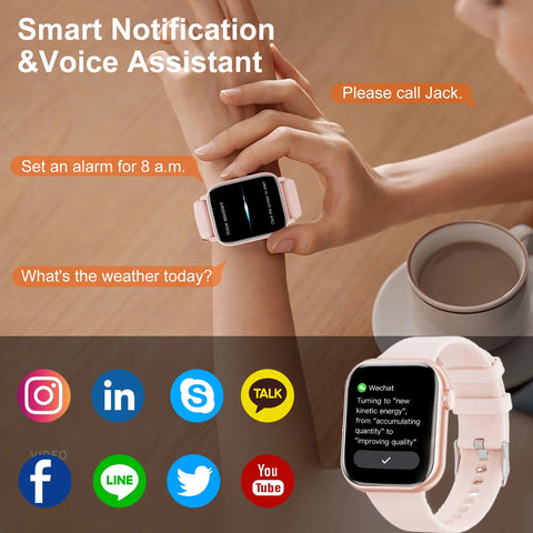 Smart Watch for Women Bluetooth Call 1.83 Inch IP67 Waterproof Multi Sport Smart Watch for Android Ios Pink