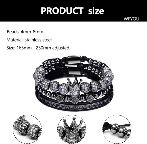 Imperial Crown Bracelets for Men 18Kt Gold Bracelet Cubic Zirconia Beads Bracelets Cross Bracelets Charm Men Luxury Gift