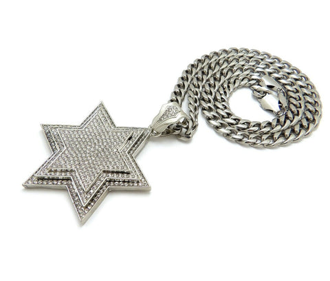 HIP HOP LARGE STAR of DAVID PENDANT 9Mm 24" 30" STAINLESS STEEL CHAIN NECKLACE