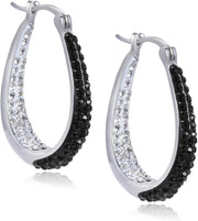 Crystal Hoop Earrings - Silver Plated inside Out Oval Shape Hoop Earrings for Women, 1.2 Inch