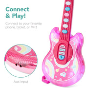 19In Kids Flash Guitar, Pretend Play Musical Instrument Toy for Toddlers W/ Mic, Stand - Pink