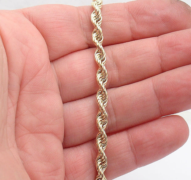 All Shiny Twisted Rope Bracelet with Lobster Clasp Real 18K Yellow Gold