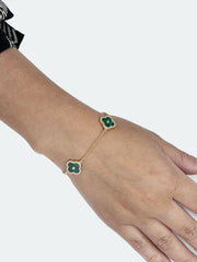 Malachite Triple Flower Bracelet in 925 Sterling Silver with Yellow Gold Plating Adjustable Lobster Claw by