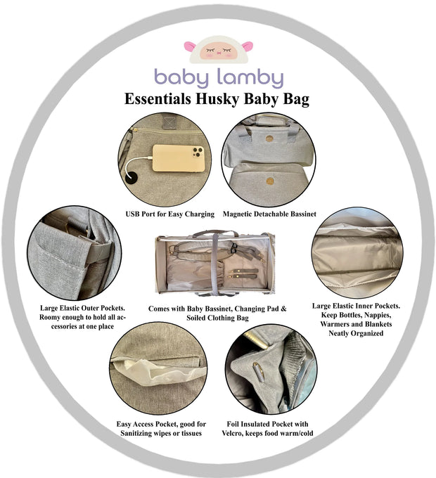 Versatile Baby/Mommy Bag with USB Port, Changing Pad & More