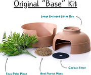 , the Original Hidden Litter Box Base Kit, round Enclosed Cat Litter Box Planter with Artificial Plants, Vented Carbon Odor Filter System, Florist Moss, Easy to Clean, Mocha Brown