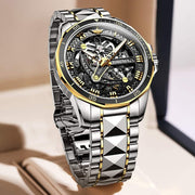 Automatic Skeleton Mens Watches Luxury Wristwatch Mechanical Self-Winding Sapphire Crystal Tungsten Steel Watches 50M Waterproof Luminous No Battery Watches