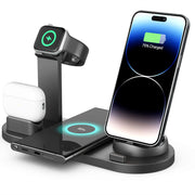 6 in 1 Wireless Charging Station 15W Fast Charging Stand for Iphone, Watch, Pods, Androids, Apple Charger Stand for Multiple Devices Black