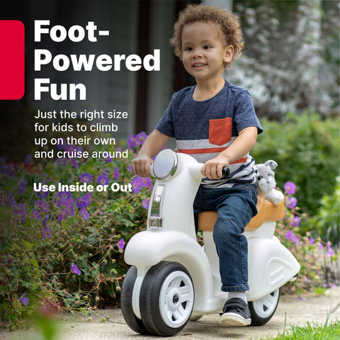 Ride along White Scooter Foot to Floor Ride on Toy for Toddlers