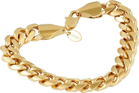 11Mm Miami Curb Cuban Link Chain Bracelet 24K Real Gold Plated