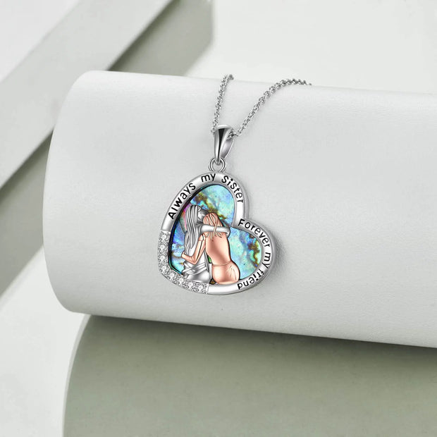 Best Friend Necklaces for Sisters S925 Sterling Silver 2 Sisters Abalone Shell Sister Necklaces Friendship Jewelry Gifts for Women Girl Mom Daughter Sister Graduation Anniversary