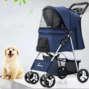 DTC-804 Portable Foldable Pet Cart Cat Dog Four Wheeled Cart Pet Outing Cart Single Handed Delivery with Sunroof