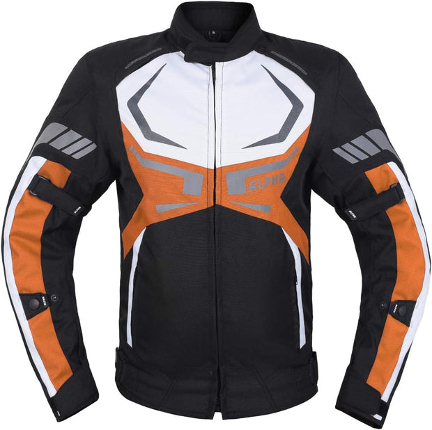 MOTORCYCLE JACKET MENS CE ARMORED BIKERS RIDING RACING WATERPROOF ALL SEASON JACKET (ORANGE, X-LARGE)