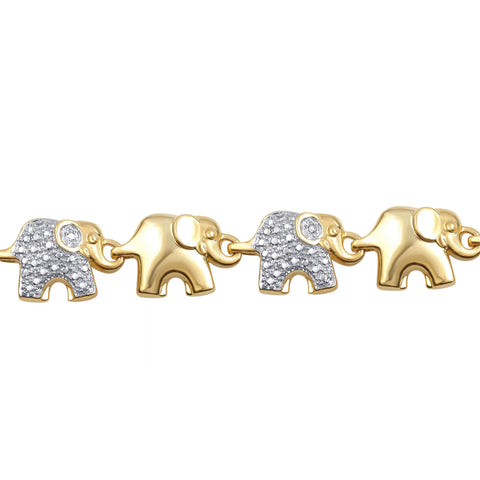 Round Diamond Accent Gold Tone Fashion Elephant Bracelet, 7.5"