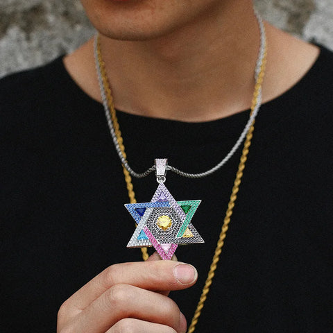 Zircon Judaism Pendant Necklace Men Jewelry Jewish Necklace David Star Women Necklace