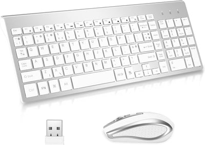 Wireless Keyboard and Mouse Combination, USB Ultra-Thin 2.4G Wireless Mouse, Compact Full-Size Digital Keyboard Laptop (Silvery White)