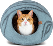 Cat Bed Cave Premium Felt - Handmade 100% Merino Wool Bed for Cats and Kittens (Light Shades) (Medium, Aquamarine)