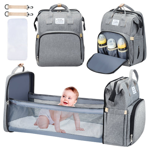 Diaper Bag Backpack,Multifunction 3 in 1 Waterproof Travel Back Pack,Baby Changing Bags with Changing Pad, Stroller Straps, Unisex, Grey