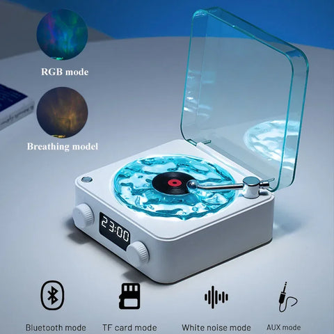 Waves Vinyl Player Bluetooth Speaker with White Noise Dynamic RGB Light Retro Vatage Sleep Aid Turntable Speaker Home Theater