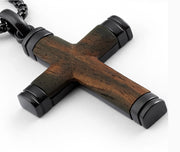 Real Santos Wood Cross Necklace Pendant Black 24" Stainless Steel Chain