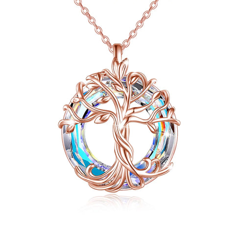 Mom Daugther Jewelry for Women Necklace Sterling Silver Tree of Life Pendant Celtic Family Tree Necklace with Circle Airore Boreale Crystal Jewelry Gifts for Her Women Wife Sister Birthday