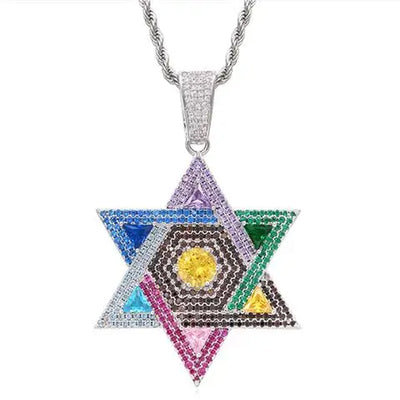 Zircon Judaism Pendant Necklace Men Jewelry Jewish Necklace David Star Women Necklace