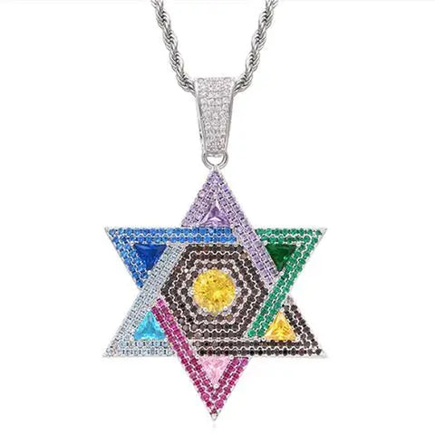 Zircon Judaism Pendant Necklace Men Jewelry Jewish Necklace David Star Women Necklace