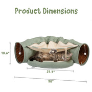 2-In-1 Cat Tunnel Tube Cat Tunnel Bed W/ Washable Bed Collapsible Kitty Toy, Green