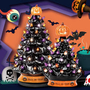 Ceramic Tree - Halloween Decoration Made with Ceramic, Orange Pumpkin Head-Home Decoration-Trick or Treat- over 35 Multicolor Bulbs, LED Light up by Battery - Black, 9 Inch