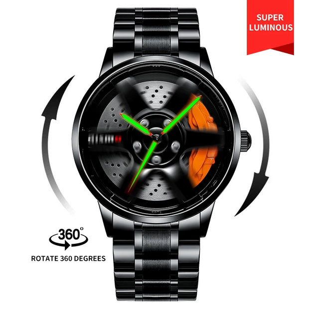 For NEKTOM VIP Client Steel Strap Spinning Luminous Car Wheel Watch