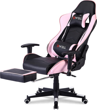 Pink Gaming Chair Ergonomic Computer Chair,Office Chair Gaming Massage Chair Gaming Chair with Footrest(Pink)