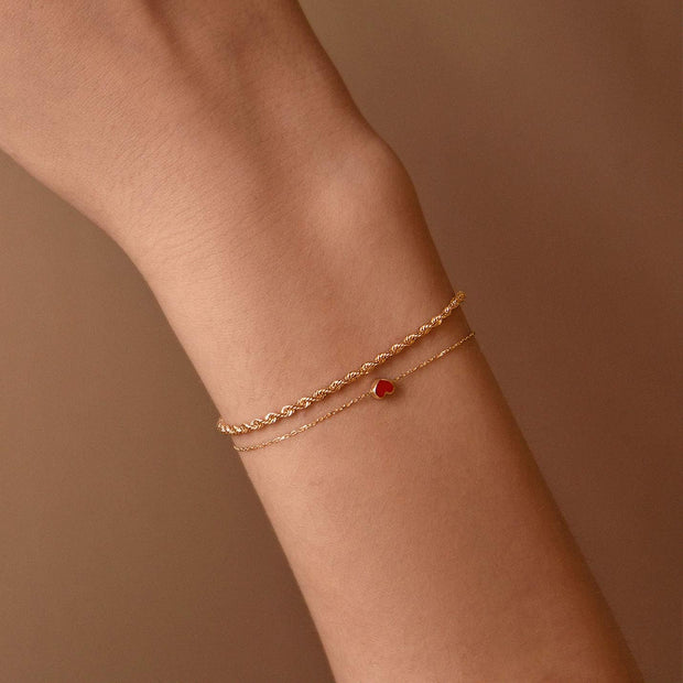 14K Solid Gold Heart Bracelet | 14K Yellow Gold Mini Heart Chain Bracelets for Women | Red, Navy Blue with Diamond Bracelet | Women'S 14K Gold Jewelry | Gift for Christmas, Adjustable 6" to 7"