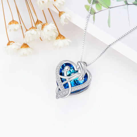 Gifts for Mom S925 Sterling Silver Mom and 1 Child Necklace with Blue Heart Crystal Pendant Jewelry Gifts for Women Mother New Mom Birthday Gifts for Mom from Daughters/Sons