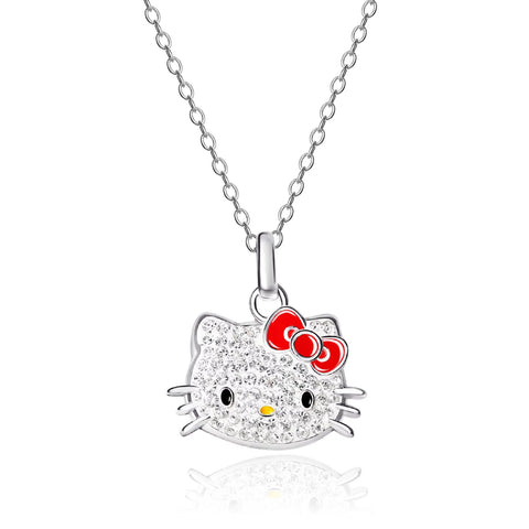 Hello Kitty Necklace - 18-Inch Silver Plated Necklace with Crystal Hello Kitty Pendant - Hello Kitty Jewelry for Women - Hello Kitty Accessories