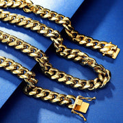 Mens 15Mm Miami Cuban Link Chain 18K Gold Stainless Steel Curb Necklace for Men & Women, Hip Hop Jewelry, Available in 18"-30", Cuban Gold Chains, Includes Gift Box