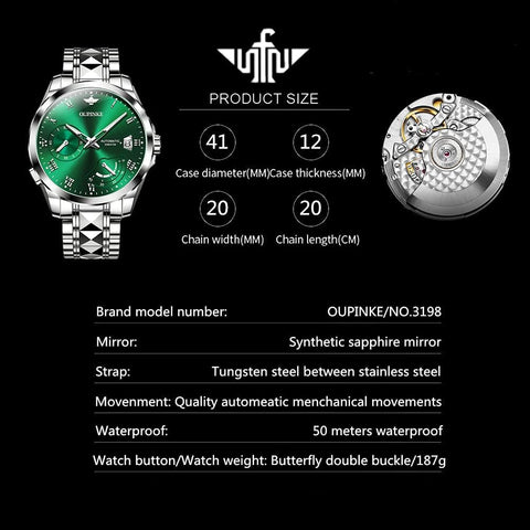 Automatic Watches for Men Waterproof Self Winding Wrist Watches for Men Fashion Men'S Mechanical Automatic Watches