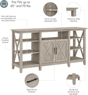 Bush Furniture Key West Tall Stand for 65 Inch TV, Farmhouse Entertainment Center with Storage, Washed Gray