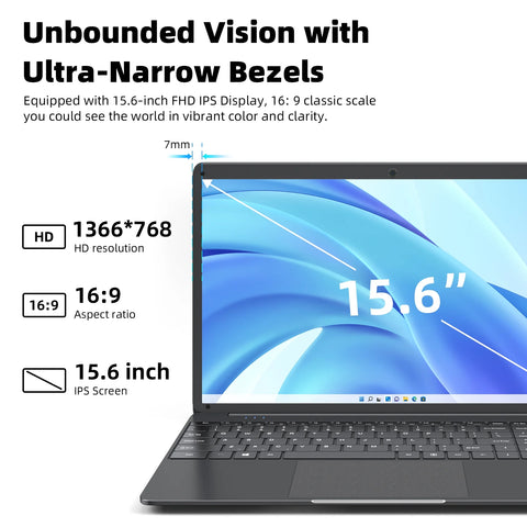 15.6Inch Laptop 8GB DDR4 256GB SSD Windows 11 with Intel Celeron, HD 1366*768 IPS